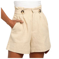Beige Damen High Waist Sommer-Shorts mit weitem Bein – Maya