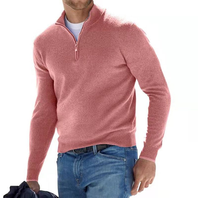 Männer Pullover rosa, Reißverschluss, langärmelig, Freizeit, Baumwolle, modisch, Herbstmode.