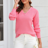 Damen Strickpullover mit V-Ausschnitt in lockerer Passform – Wanfrieda