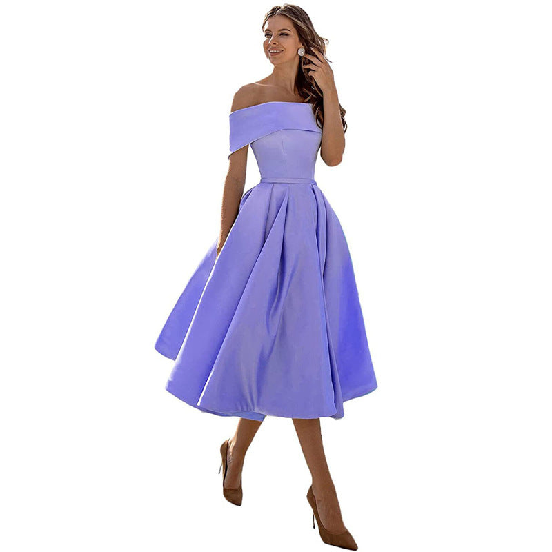 Schulterfreies & Figurbetontes Satin Partykleid für Damen – Mirella im Herbstzauber