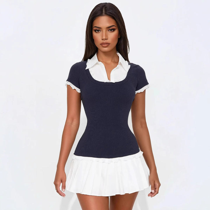 Trendi őszi miniruha fodros díszítéssel és testhezálló szabással – Nia