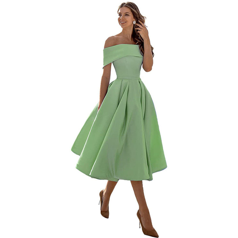 Schulterfreies & Figurbetontes Satin Partykleid für Damen – Mirella im Herbstzauber
