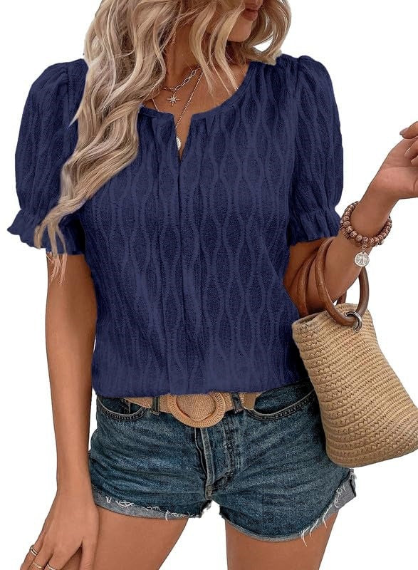 Luftiges & Stilvolles Damen Puffarm-Shirt mit Spitzenakzent – Noemi