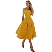 Schulterfreies & Figurbetontes Satin Partykleid für Damen – Mirella im Herbstzauber