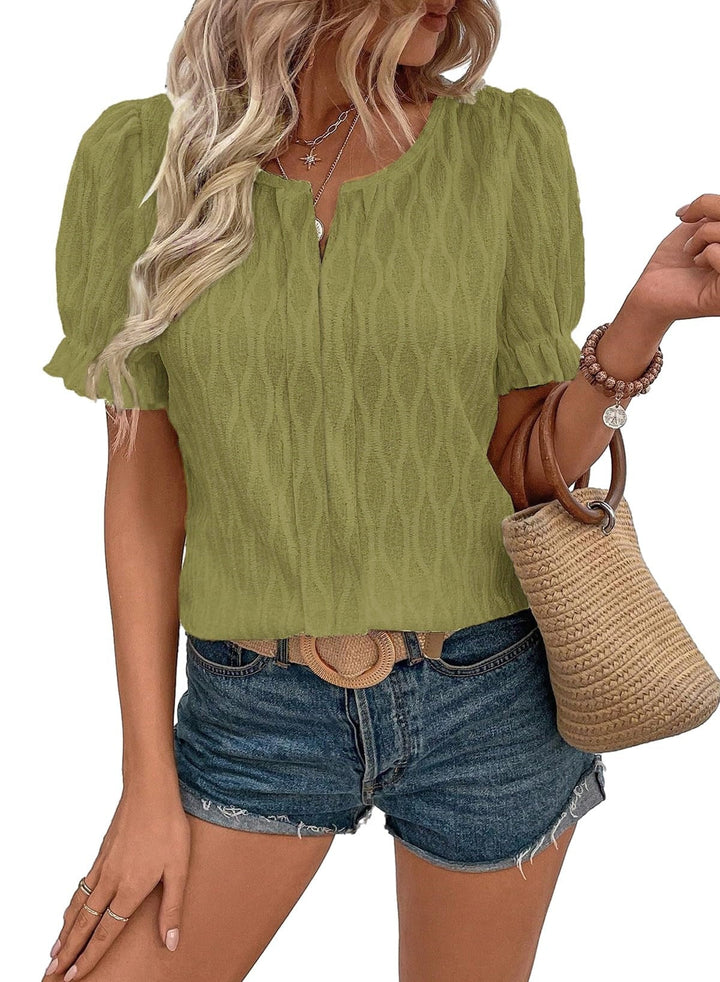 Luftiges & Stilvolles Damen Puffarm-Shirt mit Spitzenakzent – Noemi