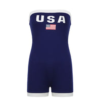 Trendy Bandeau Badeanzug mit USA-Motiv und Kontrastdetails – Lexie