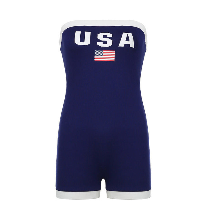 Trendy Bandeau Badeanzug mit USA-Motiv und Kontrastdetails – Lexie