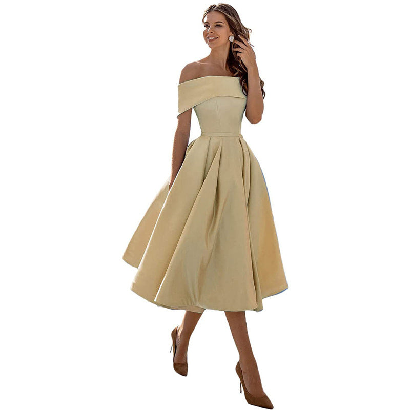 Schulterfreies & Figurbetontes Satin Partykleid für Damen – Mirella im Herbstzauber
