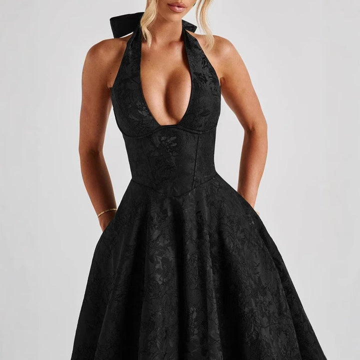 Stilvolles Damen A-Linien Cocktailkleid mit tiefem V-Ausschnitt – Liora