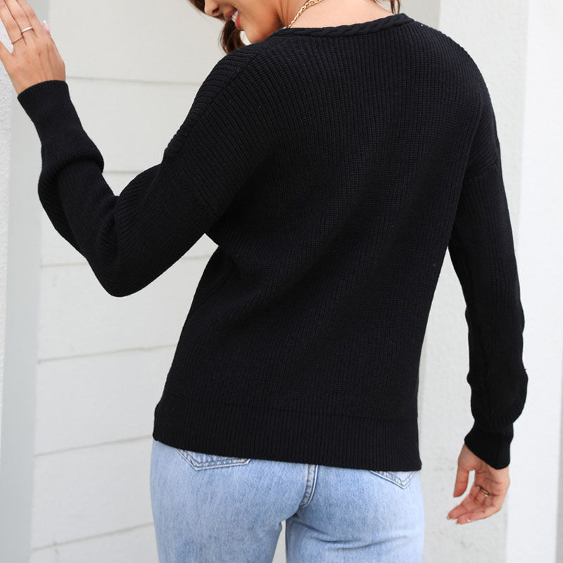 Damen Strickpullover mit V-Ausschnitt in lockerer Passform – Wanfrieda