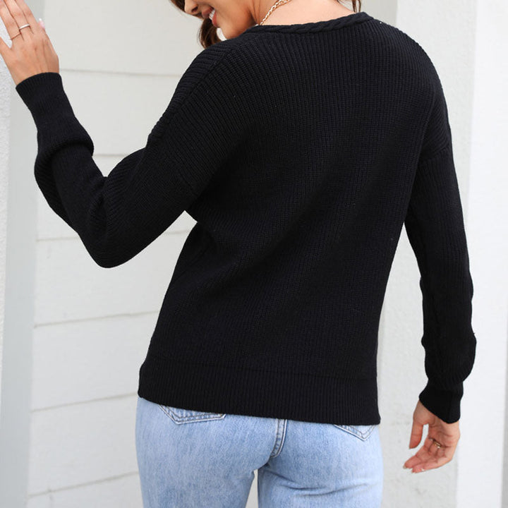 Damen Strickpullover mit V-Ausschnitt in lockerer Passform – Wanfrieda