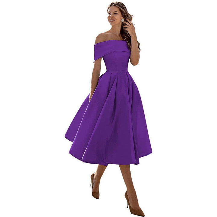 Schulterfreies & Figurbetontes Satin Partykleid für Damen – Mirella im Herbstzauber