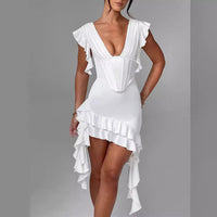 Asymmetrisches Rüschenkleid mit V-Ausschnitt & Figurbetonung – Elira