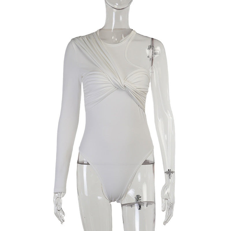 Stilvoller Damen Langarm-Bodysuit mit Drapé-Effekt & figurbetontem Schnitt – Mira