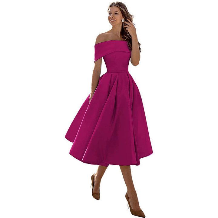 Schulterfreies & Figurbetontes Satin Partykleid für Damen – Mirella im Herbstzauber