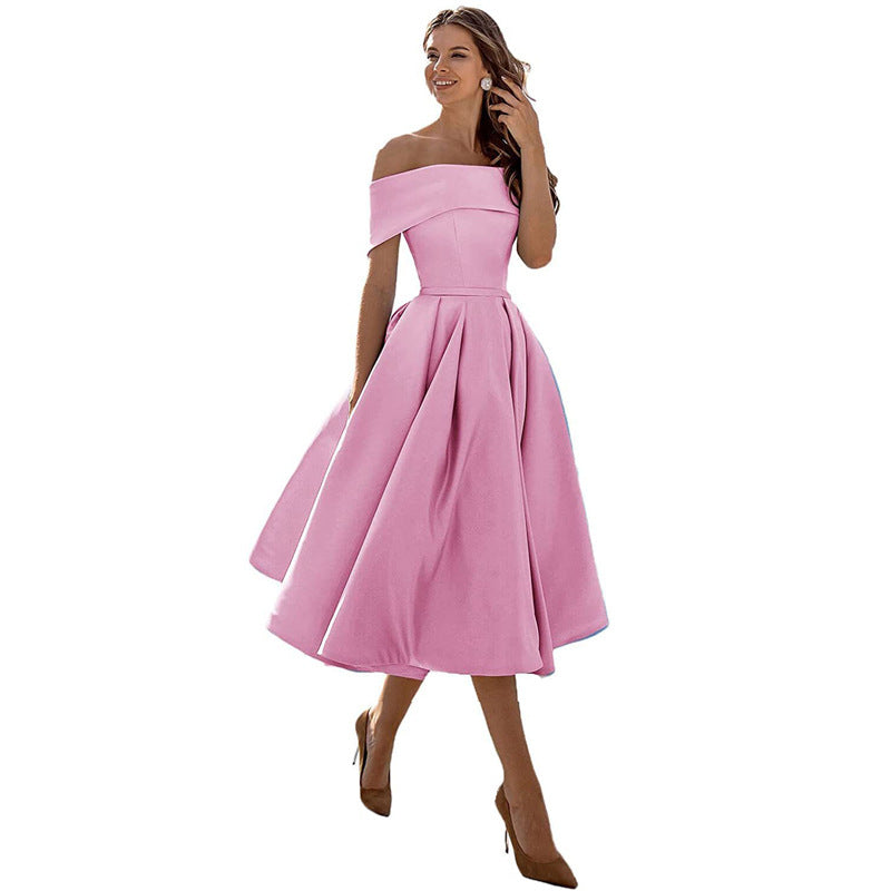 Schulterfreies & Figurbetontes Satin Partykleid für Damen – Mirella im Herbstzauber