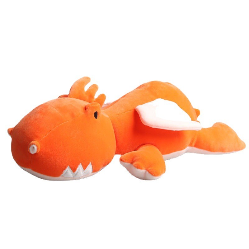 Orange Plüschdrache mit Flügeln, weiches Kuscheltier, Kinder Spielzeug, Geschenkidee.