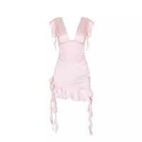 Asymmetrisches Rüschenkleid mit V-Ausschnitt & Figurbetonung – Elira