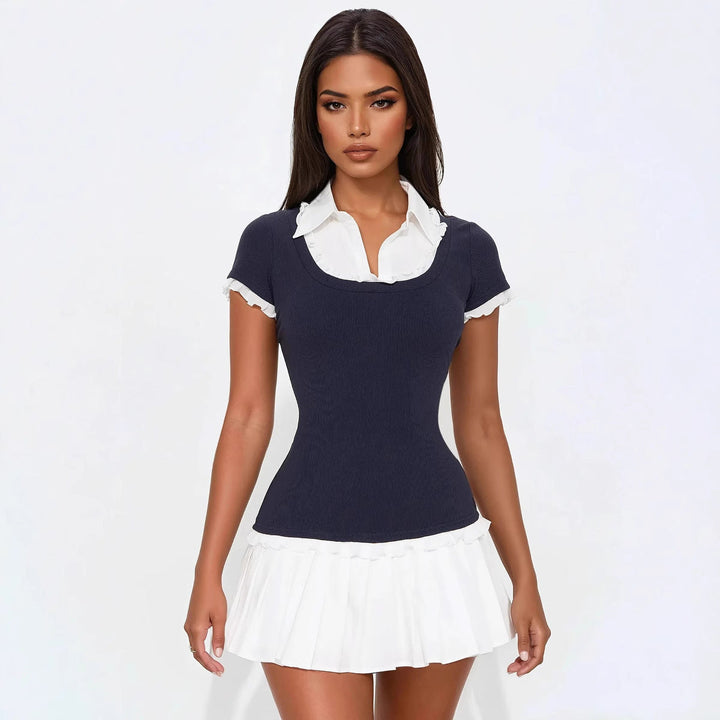 Trendi őszi miniruha fodros díszítéssel és testhezálló szabással – Nia