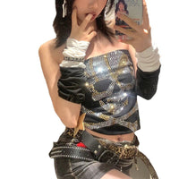 Schwarzes Damen Top mit Strass-Skelettdesign – Liora