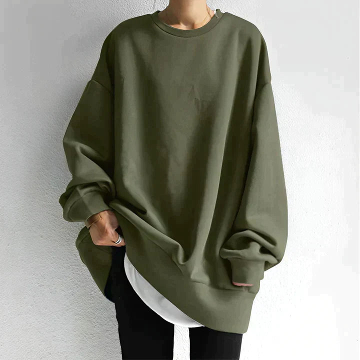 Grüner Oversize-Pullover, Unisex, Baumwolle, lässig, modisch, Herbstmode, Streetwear.