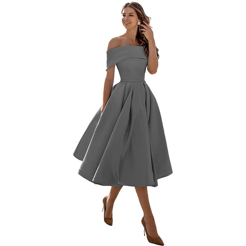 Schulterfreies & Figurbetontes Satin Partykleid für Damen – Mirella im Herbstzauber