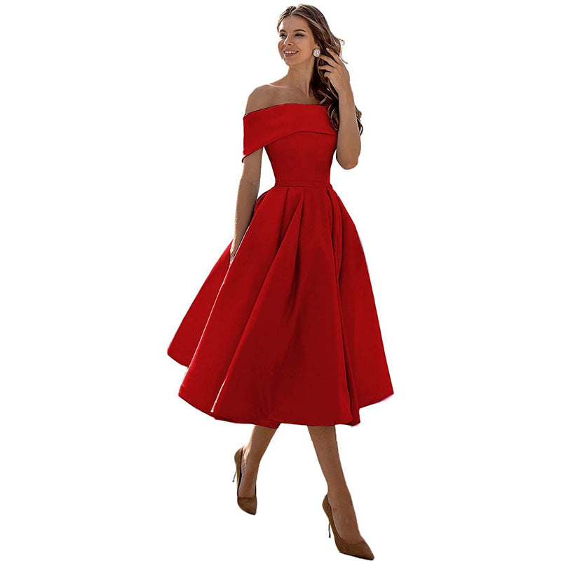 Schulterfreies & Figurbetontes Satin Partykleid für Damen – Mirella im Herbstzauber