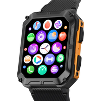 Robuste Smartwatch mit Herzfrequenzmesser, Schrittzähler, schwarzes Gehäuse, Outdoor geeignet.