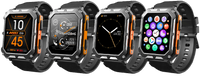 Unzerstörbare Smartwatch, schwarz-orange, Herzfrequenzmesser, Schrittzähler, robustes Design.