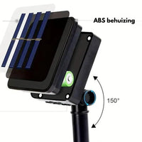 Solarbetriebene LED-Lichterkette, ABS-Gehäuse, 150° verstellbar, energiesparend, wetterfest.