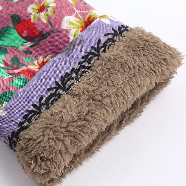 Bunter Damenmantel mit Kapuze, florales Muster, Teddyfutter, warm, modisch, Winterkleidung.