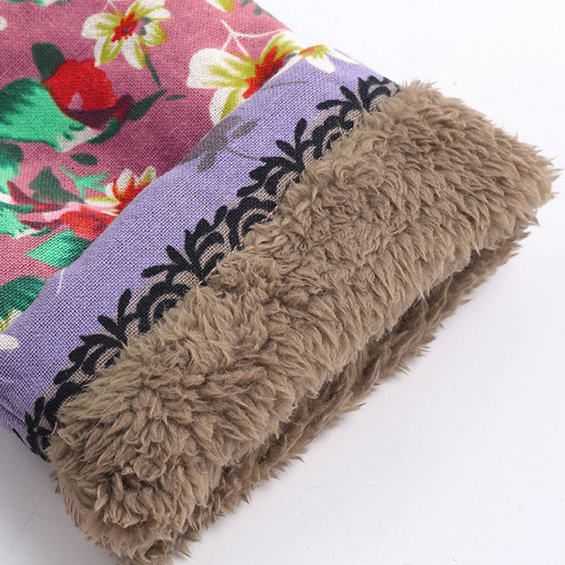 Bunter Damenmantel mit Kapuze, florales Muster, Teddyfutter, warm, modisch, Winterkleidung.