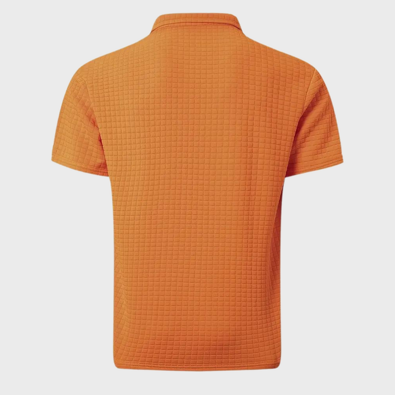 Orange Herren-Poloshirt, kurzärmelig, strukturierter Stoff, modisch, bequem.