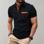 Schwarzes Herren-Poloshirt mit orangefarbenem Akzent, kurzärmelig, modisch, Baumwolle.