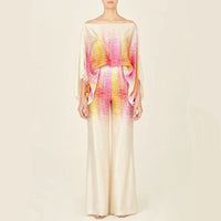 Zweiteiliges Satin-Set mit Herbstmuster – Selena