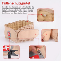 Aufblasbarer Taillenschutzgürtel, beige, mit Pumpe, für Rückenunterstützung und Haltungskorrektur.