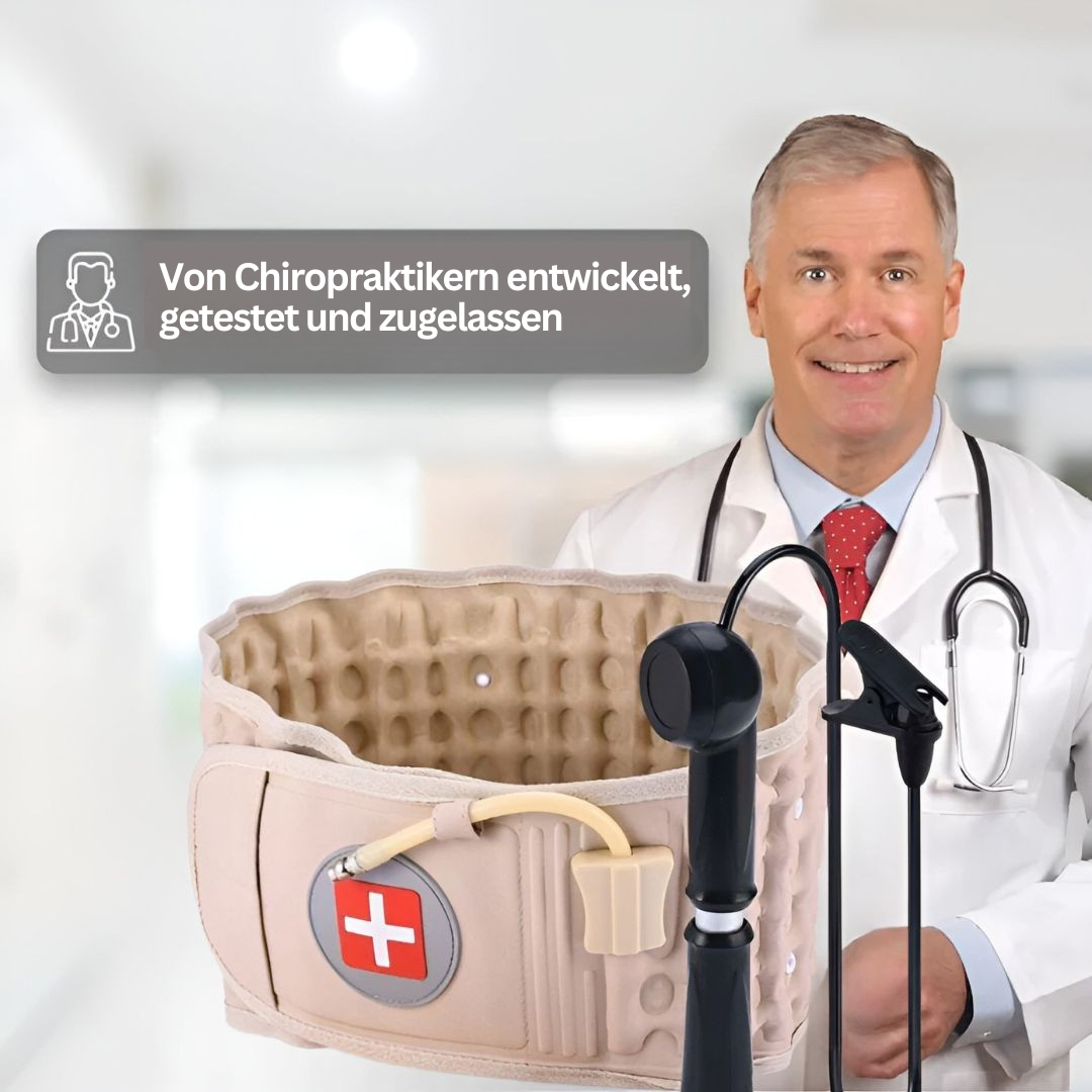 Orthopädischer Rückenstützgürtel beige, von Chiropraktikern entwickelt, für Schmerzlinderung.