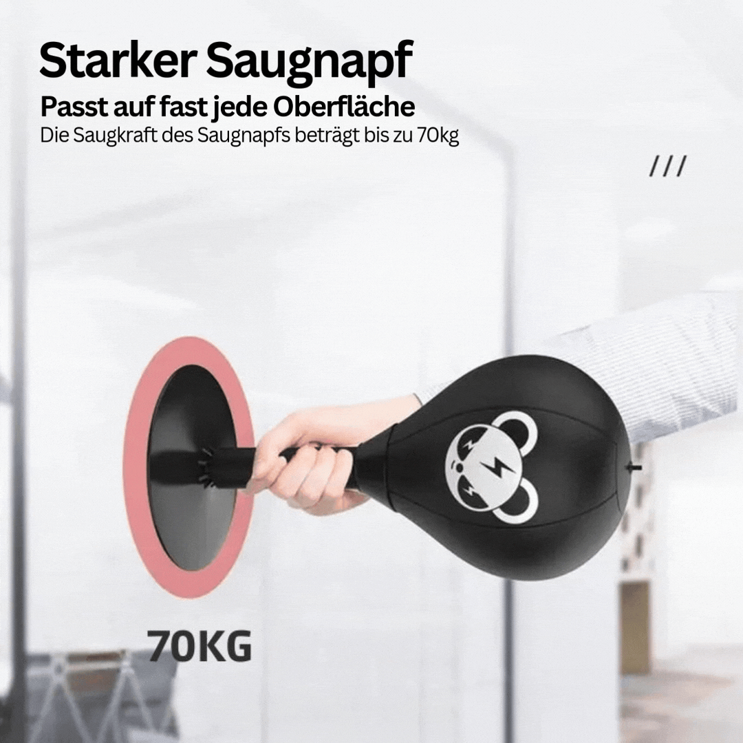 Schwarzer Boxball mit starkem Saugnapf, 70KG Tragkraft, ideal für Fitness und Boxtraining.