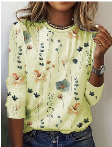 Damen Strickshirt mit Blumenmuster & Rundhalsausschnitt – Fiorina