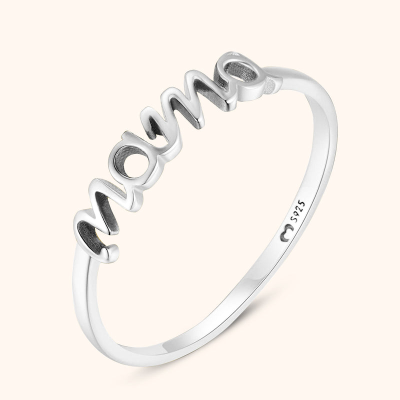 Silberring "Mama" aus 925er Sterlingsilber, elegantes Design, Geschenk für Mütter.