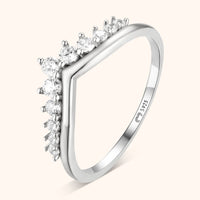 Silberner V-Ring mit Zirkonia-Steinen, minimalistisches Design, Damen-Schmuck, 925 Sterling Silber.