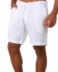 Weiße Leinen-Shorts für Herren, lässig, mit Kordelzug, ideal für Sommermode.