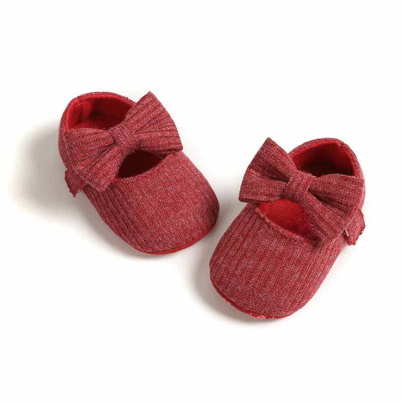 Rote Babyschuhe mit Schleife, weiches Material, rutschfest, modisch, bequem, Neugeborene.