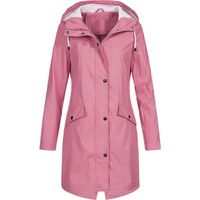 Damen Regenjacke rosa, wasserdicht, Kapuze, modisch, Outdoor-Bekleidung, Herbstmode.