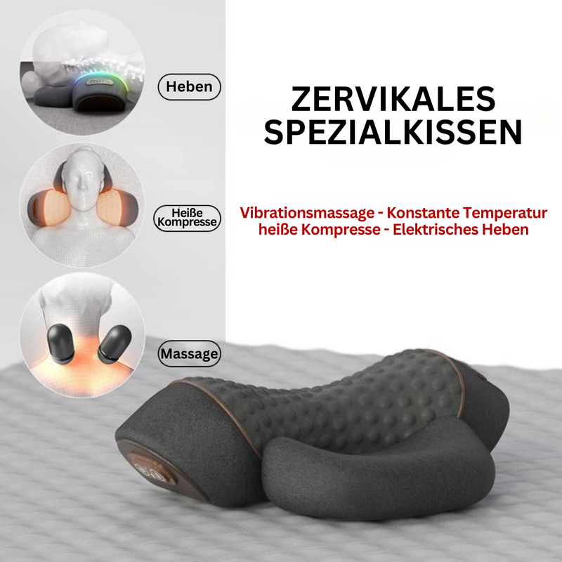Elektrisches Nackenkissen, schwarz, mit Vibrationsmassage und Heißkompresse, ergonomisch.