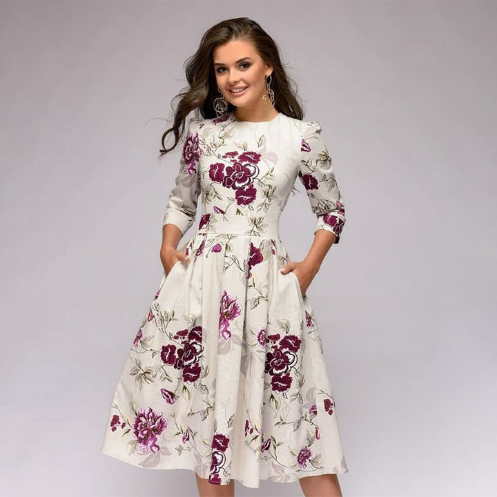 Retro Kleid mit herbstlichem Blumenmuster – Florina