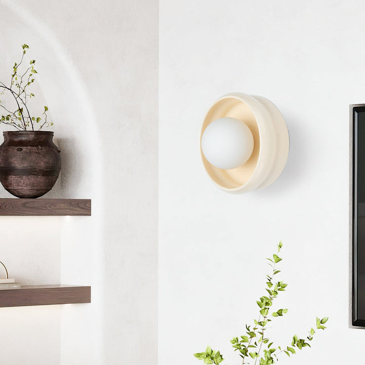 Elegante runde Wandleuchte aus Keramik, modernes Design, warmweißes Licht, Wohnzimmer-Dekor.
