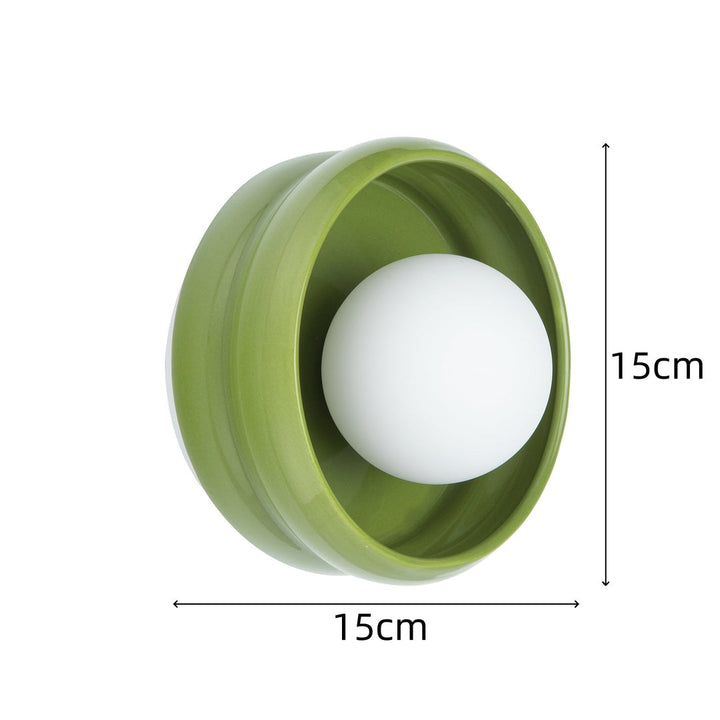 Grüne runde Wandleuchte aus Keramik, 15cm, modernes Design, Innenbeleuchtung.