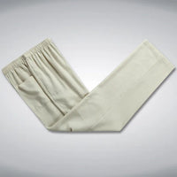 Beige traditionelle chinesische Hose für Herren, Baumwolle, elastischer Bund, seitliche Tasche.