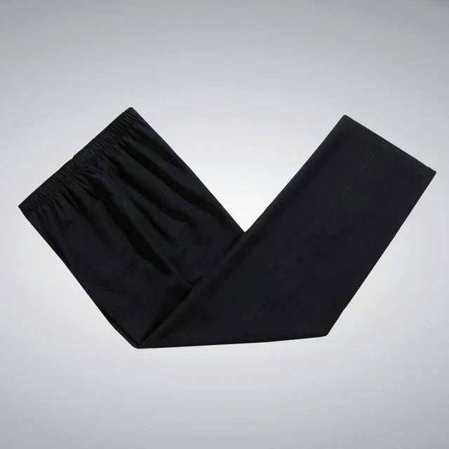 Schwarze traditionelle chinesische Tang-Hose für Herren, Baumwolle, elastischer Bund.